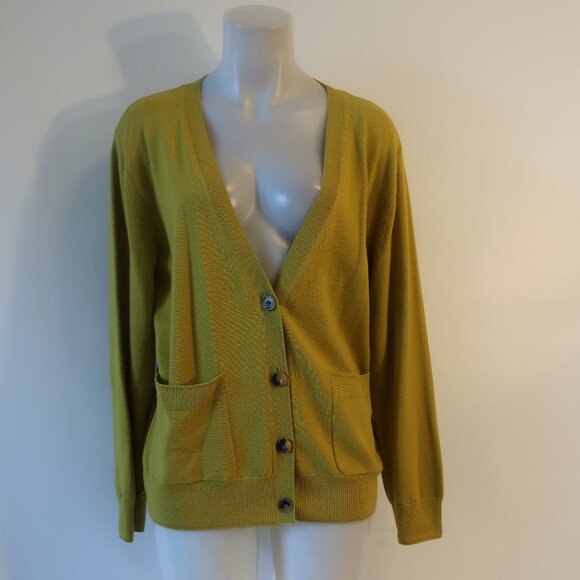 Womens Dries Van Noten 100% Merino Wool Mustard Button Down Cardigan Sweater S - Picture 1 of 6